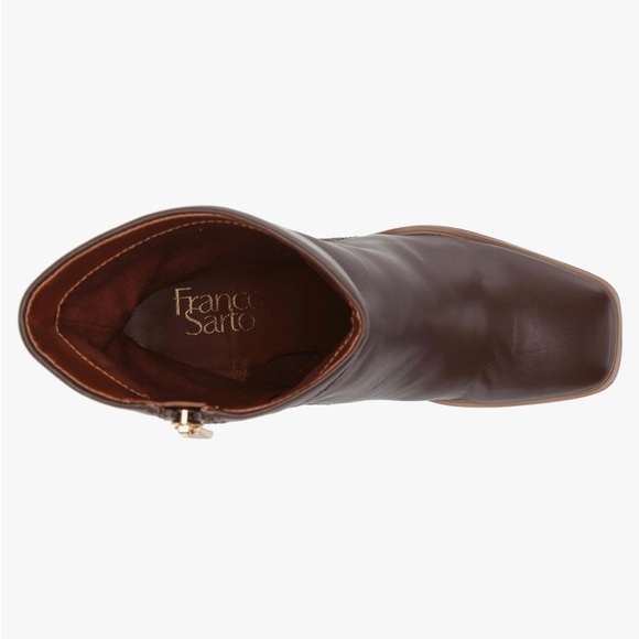 EUC Franco Sarto heeled boots brown leather square toe - Picture 4 of 12